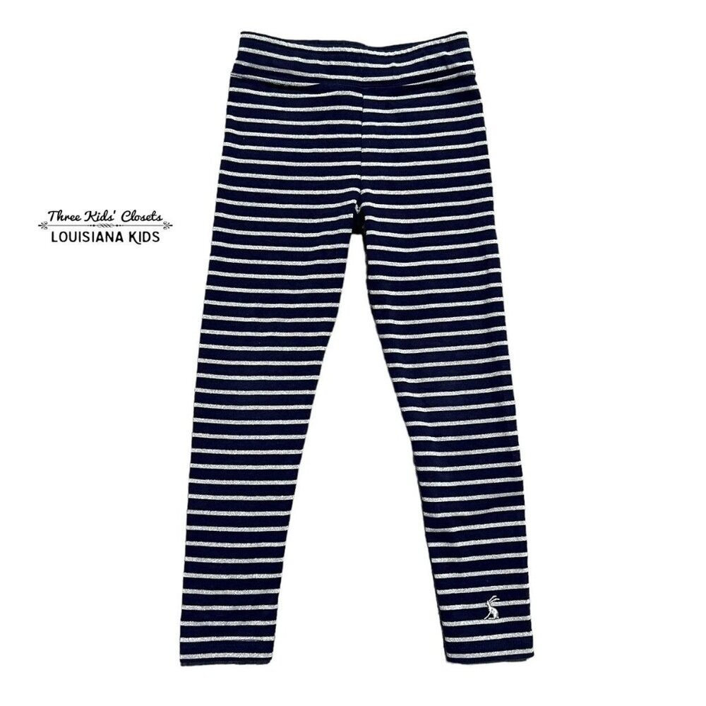 Joules 3Y Navy & Metallic Silver Striped Leggings